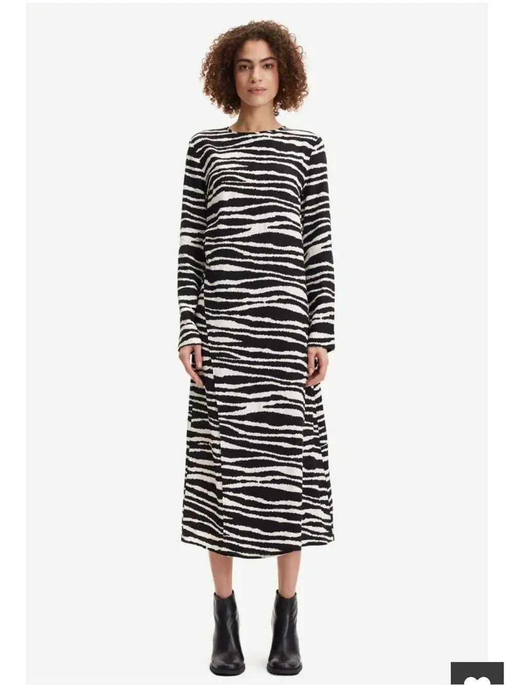 Samsoe Black & White Zebra Agneta Long Sleeve Midi Wrap Dress Crew Neck Size L